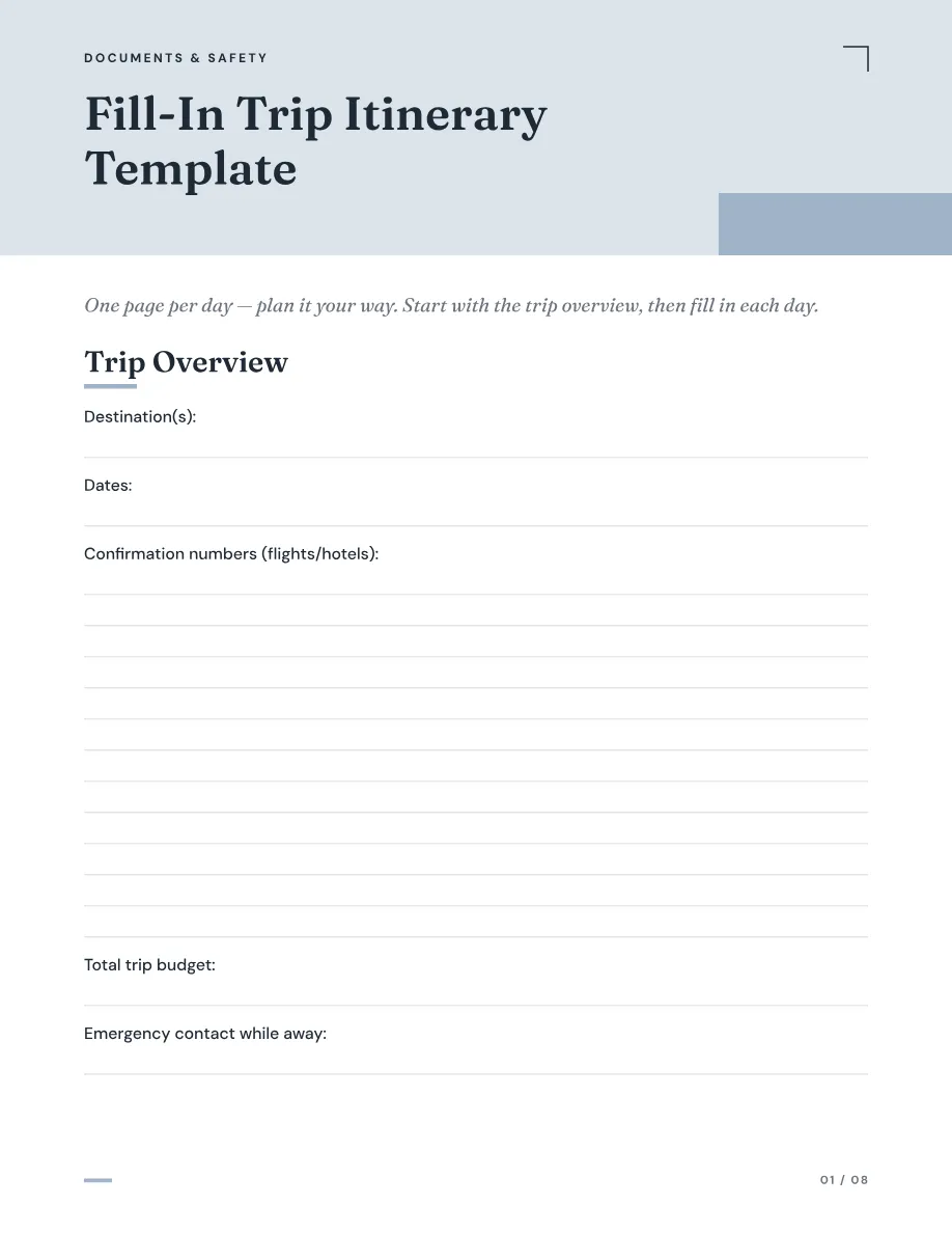 Trip overview itinerary page