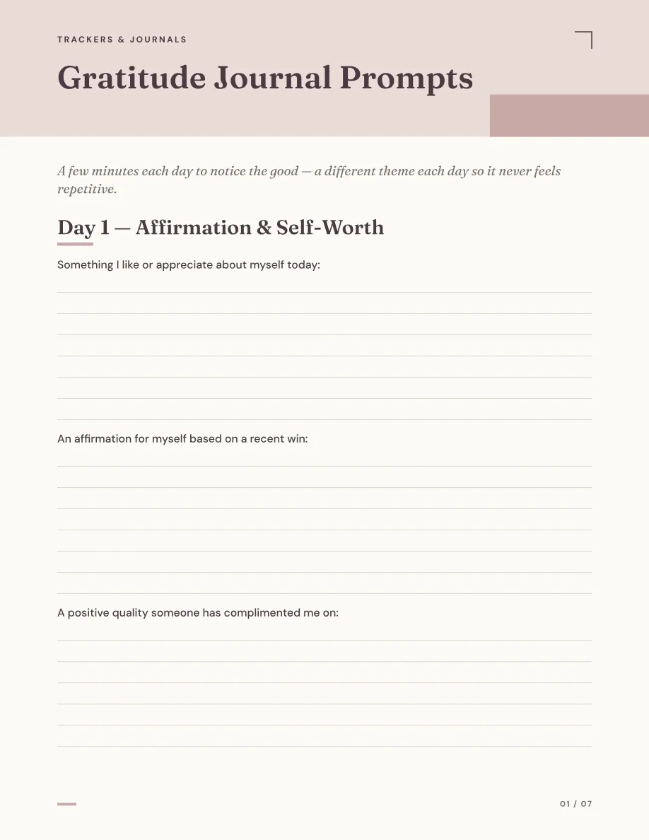 Gratitude journal prompts, Day 1