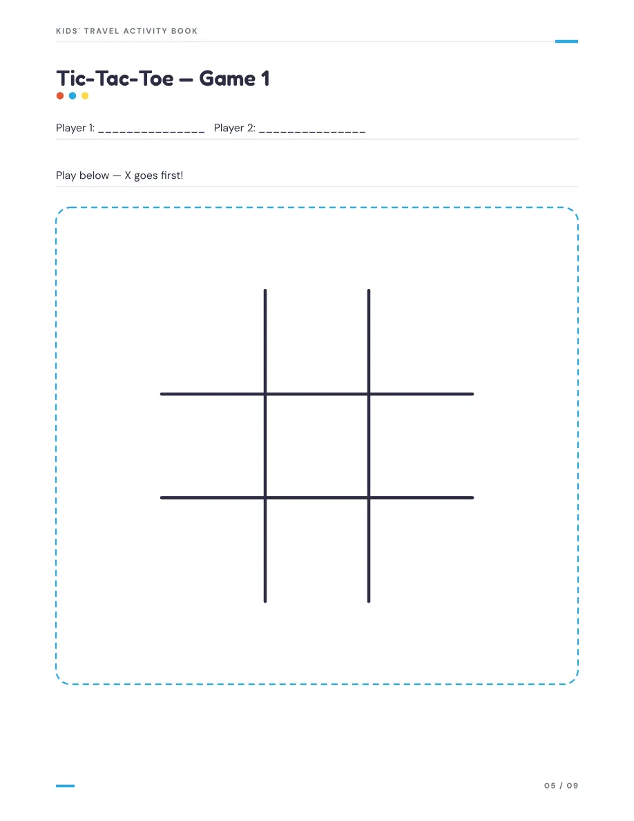 Kids' tic-tac-toe game page